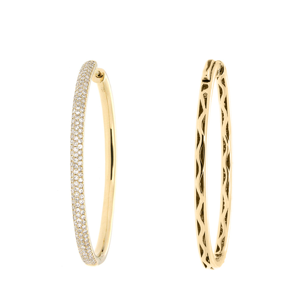 White Diamond and Gold Hoop Earrings