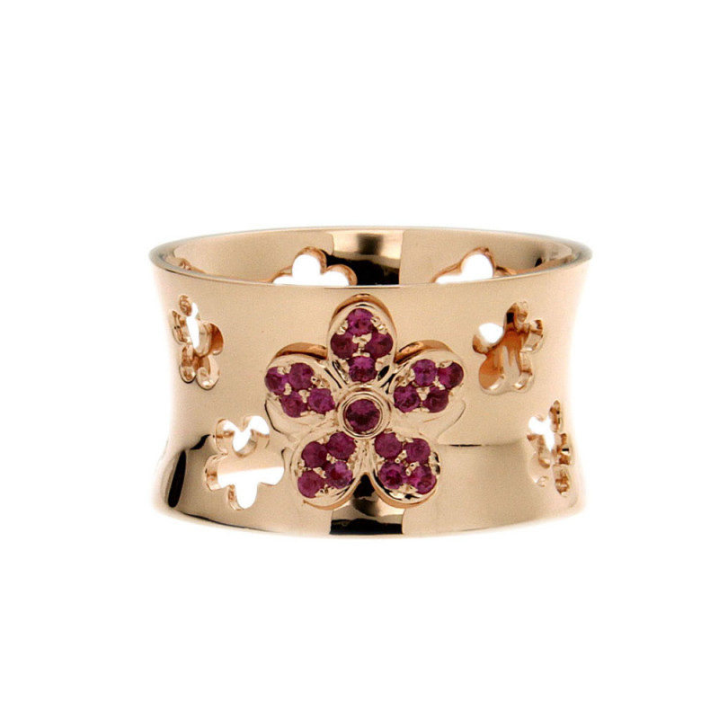 Classic Rose Gold & Ruby Flower Ring