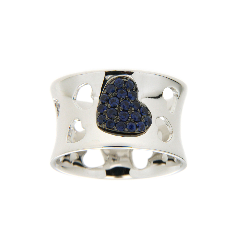 White Gold Band with Blue Sapphire Heart