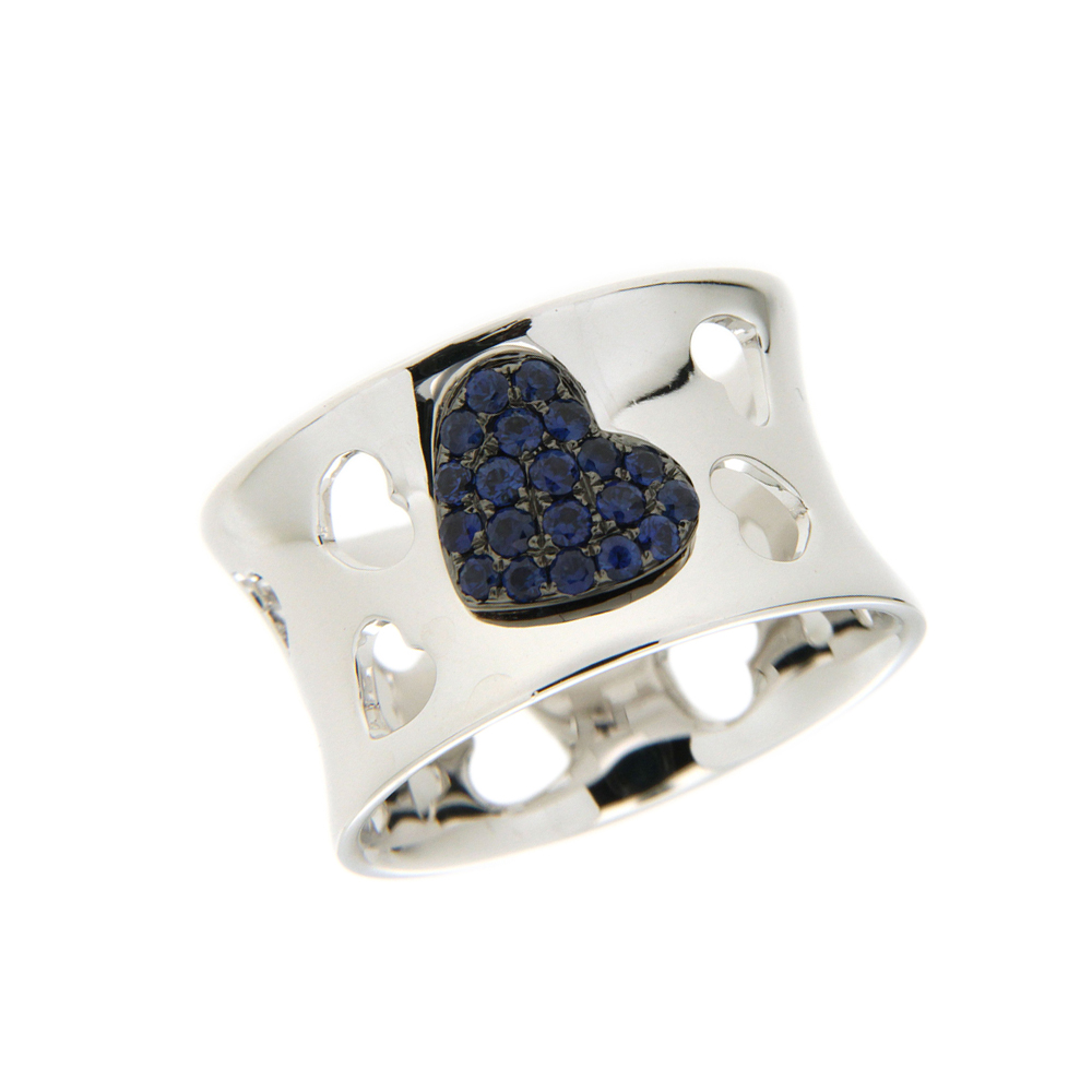 White Gold Band with Blue Sapphire Heart