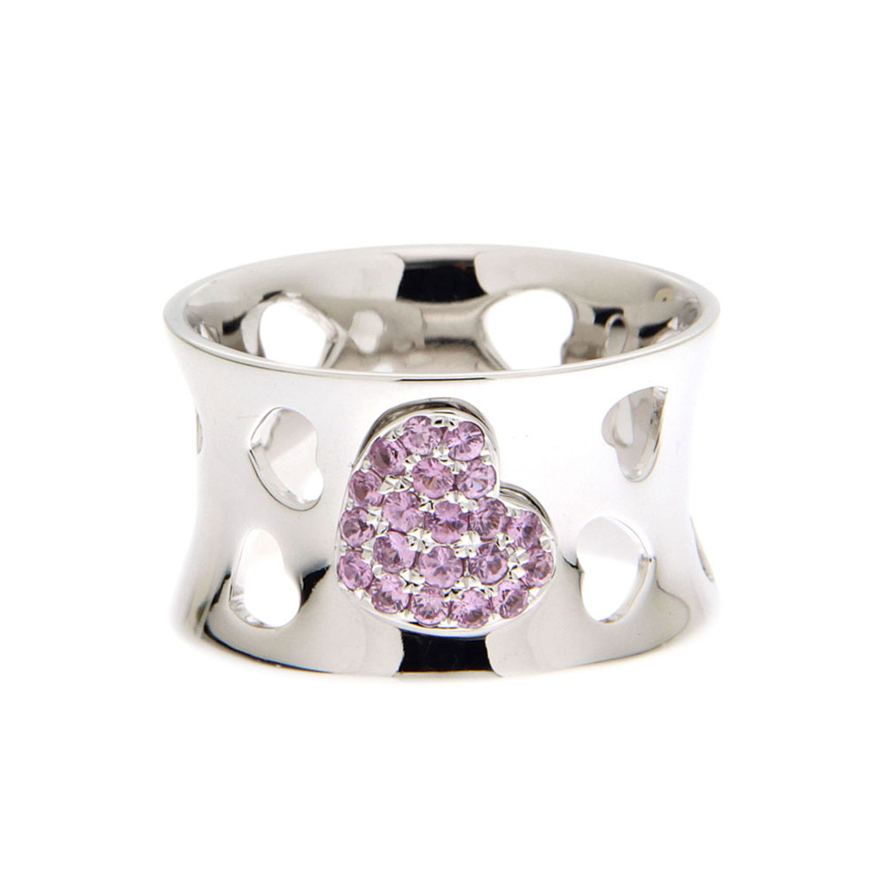 White Gold Ring with Pink Sapphire Heart