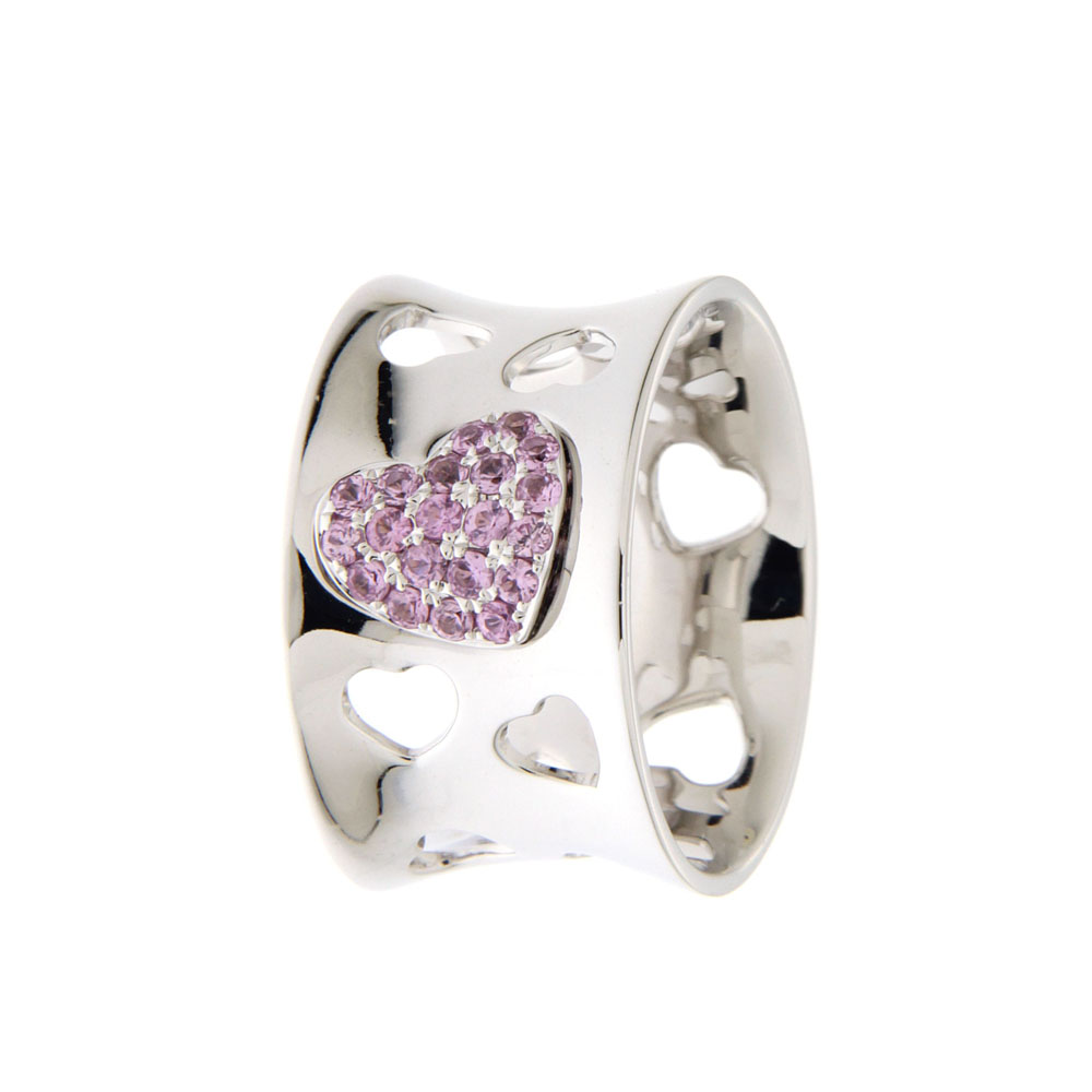 White Gold Ring with Pink Sapphire Heart