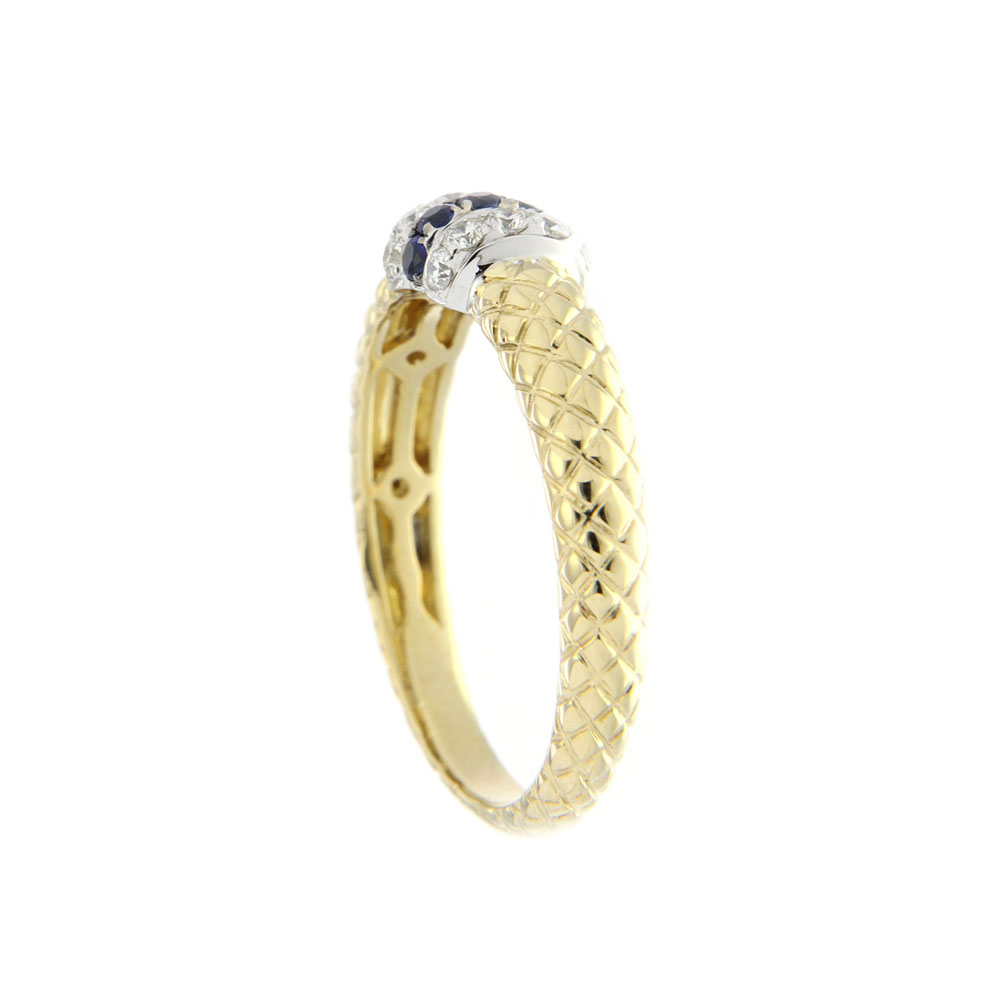 Diamond and Blue Sapphire Gold Ring