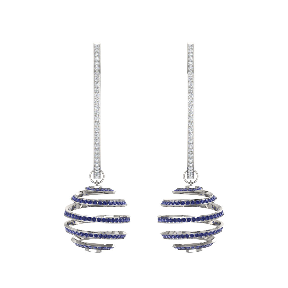 Diamond Earrings with Blue Sapphire Spirals