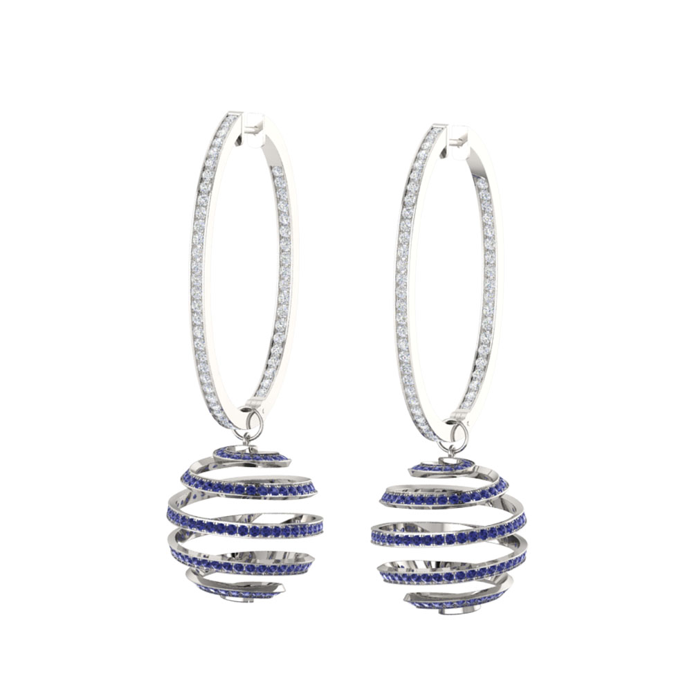 Diamond Earrings with Blue Sapphire Spirals