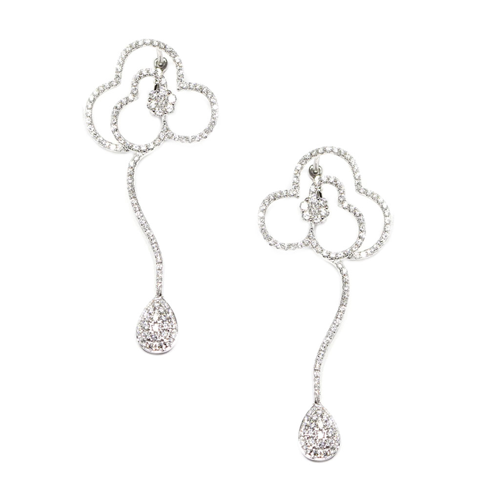 Fancy Floral Leaf Drop Diamond Earrings