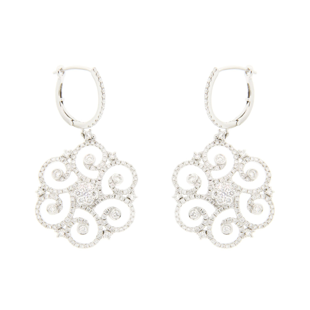 Floral Curve White Diamond Drop Earrings