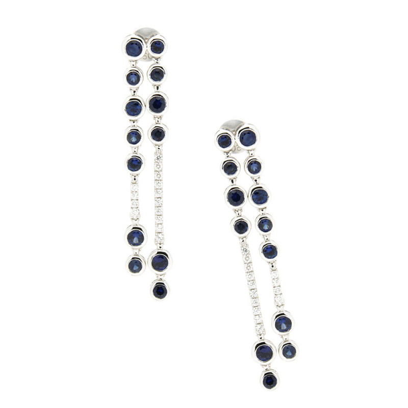 Blue Sapphire and Diamond Linear Drop Earrings