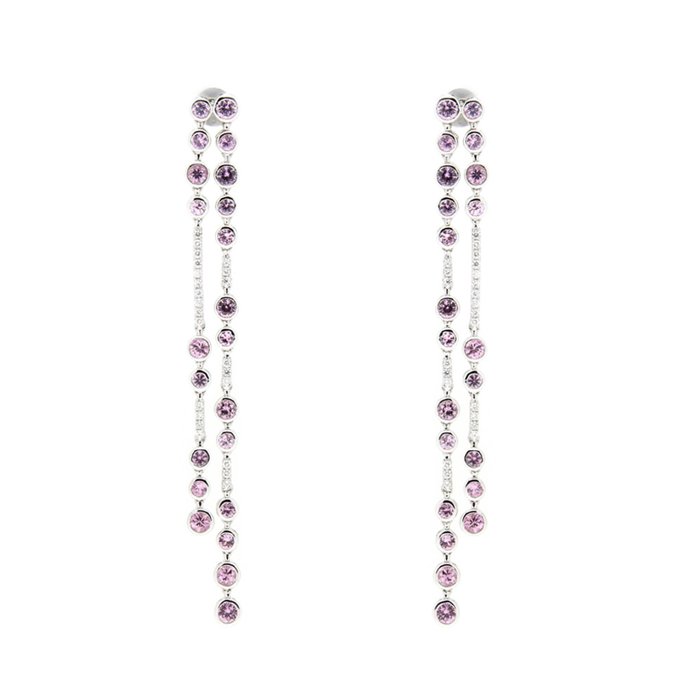 Diamond & Pink Sapphire Long Drops