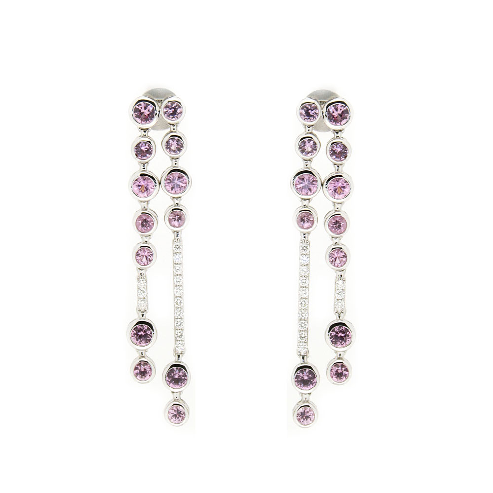 Pink Sapphire and Diamond Linear Drop Earrings