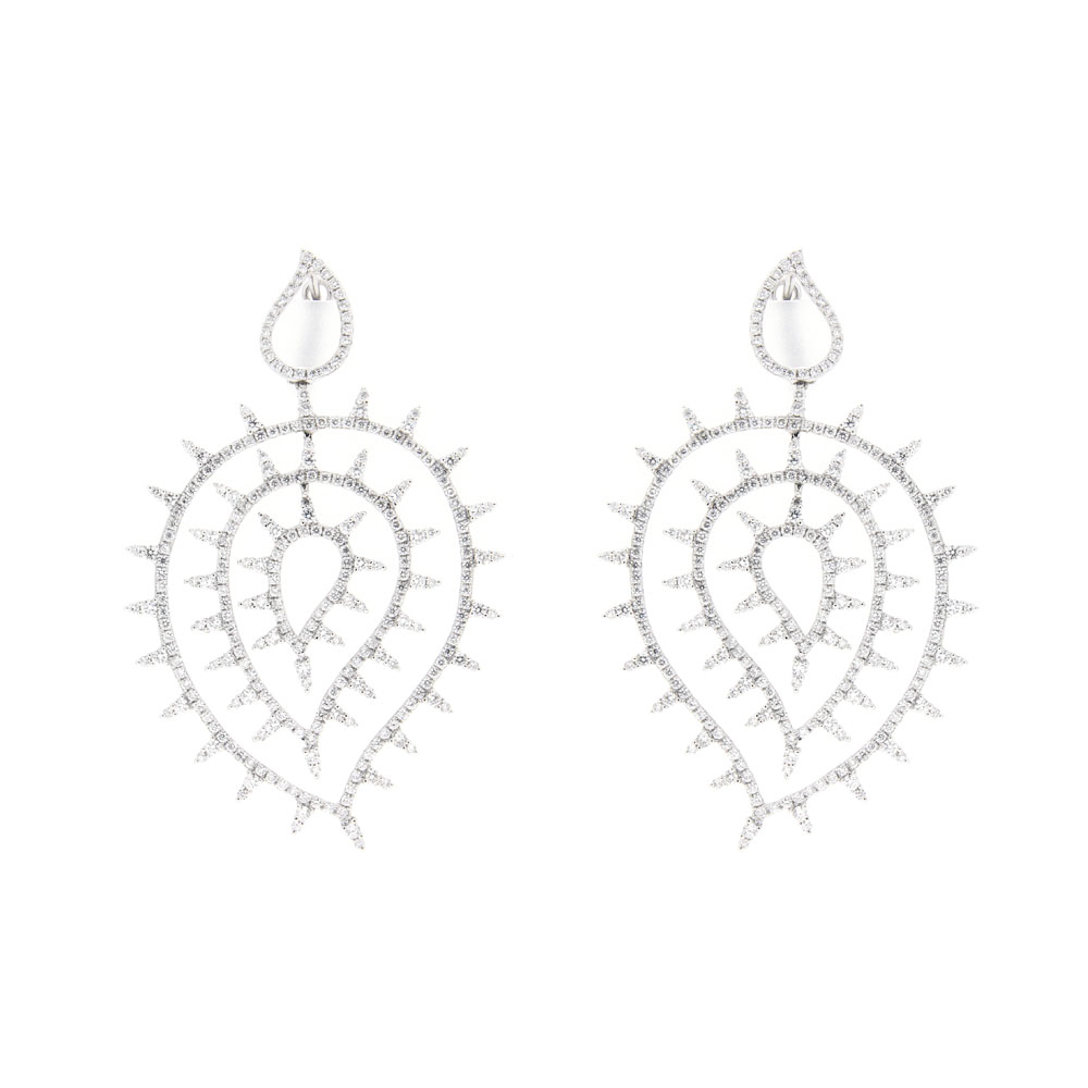 Triple Leaf White Diamond Earrings
