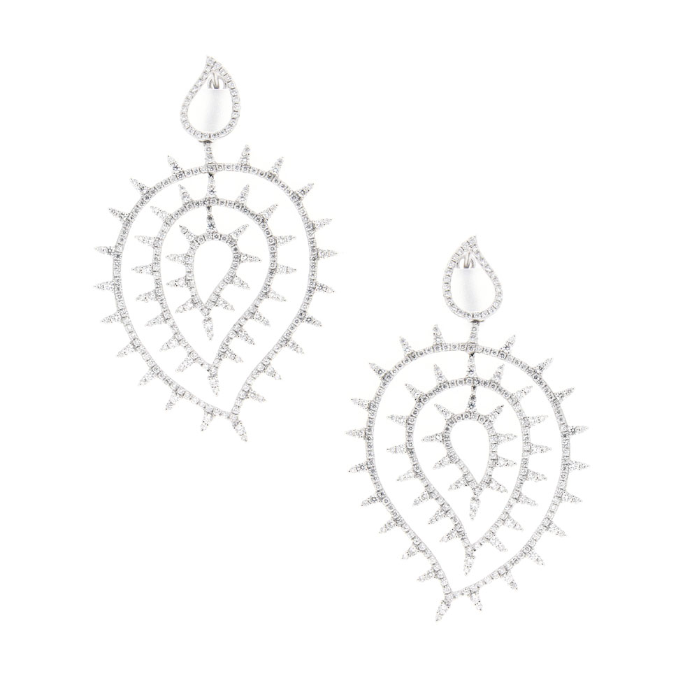 Triple Leaf White Diamond Earrings
