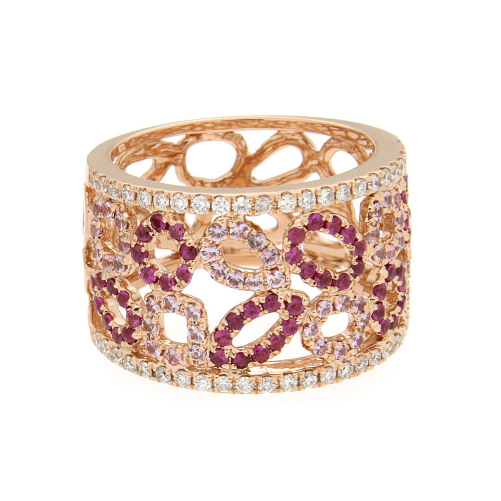 Geometric Ruby, Pink Sapphire & White Diamond Ring