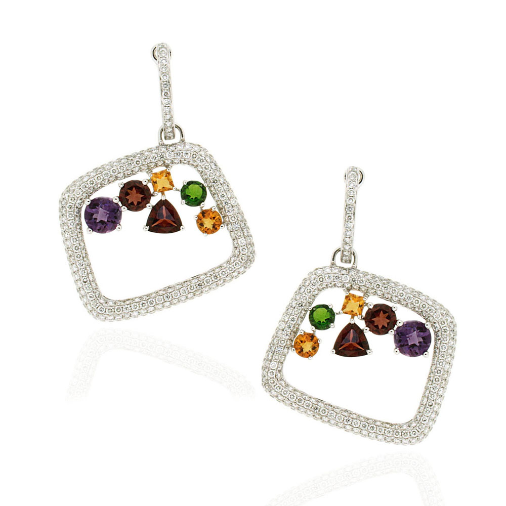Multicolored Gemstone and Chic Diamond Earrings