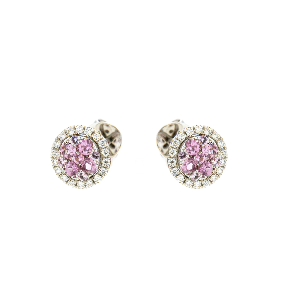 Pink Sapphire And White Diamond Studs With Enhancer