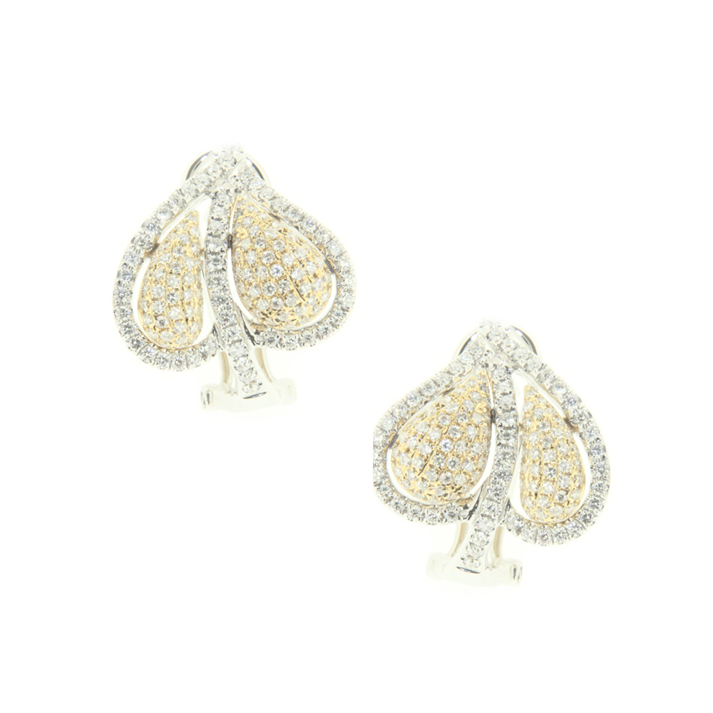 Twin Hearts Diamond And Gold Leaf Earrings