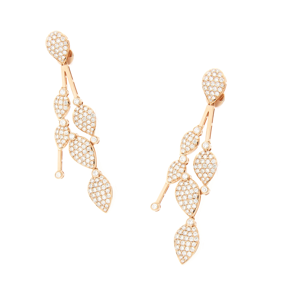 Golden Leaf Diamond Dangle Earrings