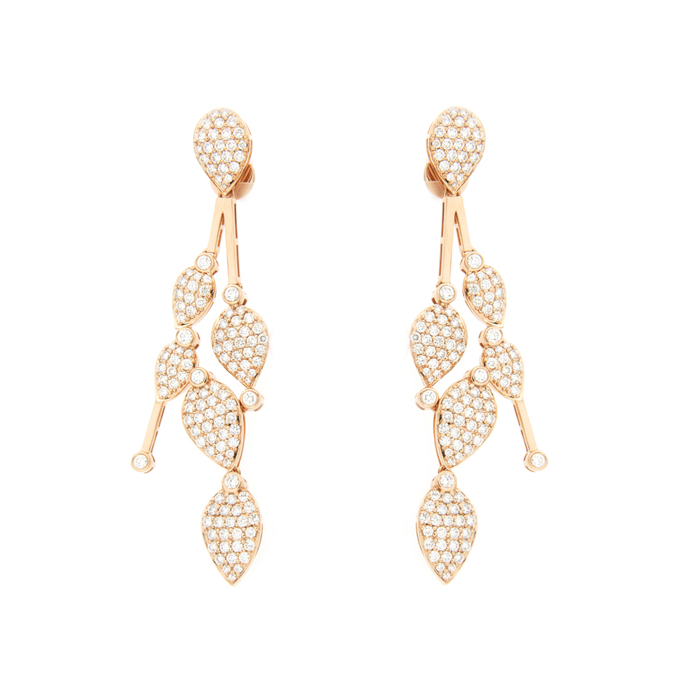 Golden Leaf Diamond Dangle Earrings