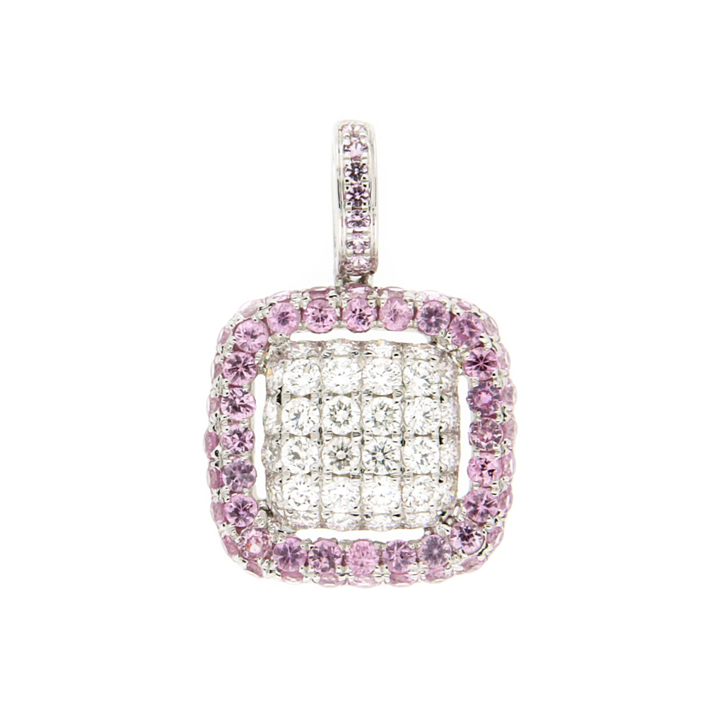Square Pink Sapphire and Diamond Pendant