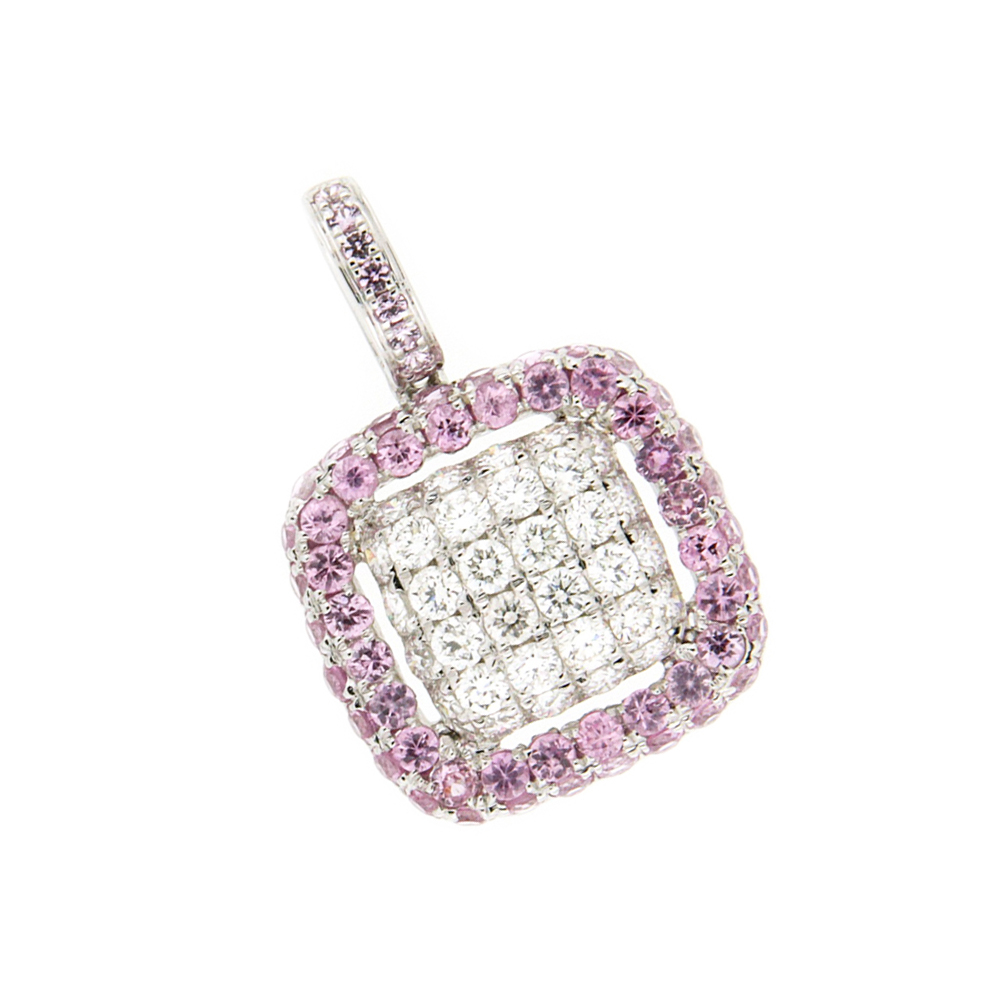 Square Pink Sapphire and Diamond Pendant