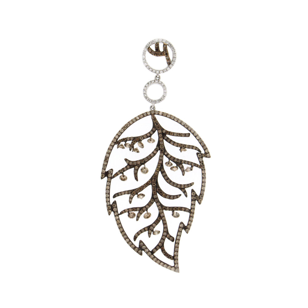 Rose Leaf Filigree Brown Diamond And Gold Pendant