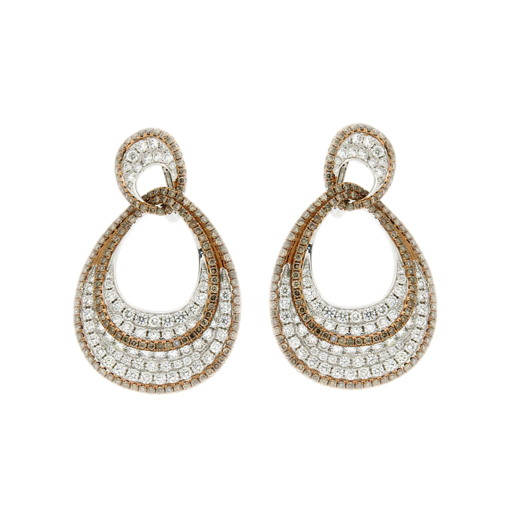 White And Brown Diamond Oval Earrings