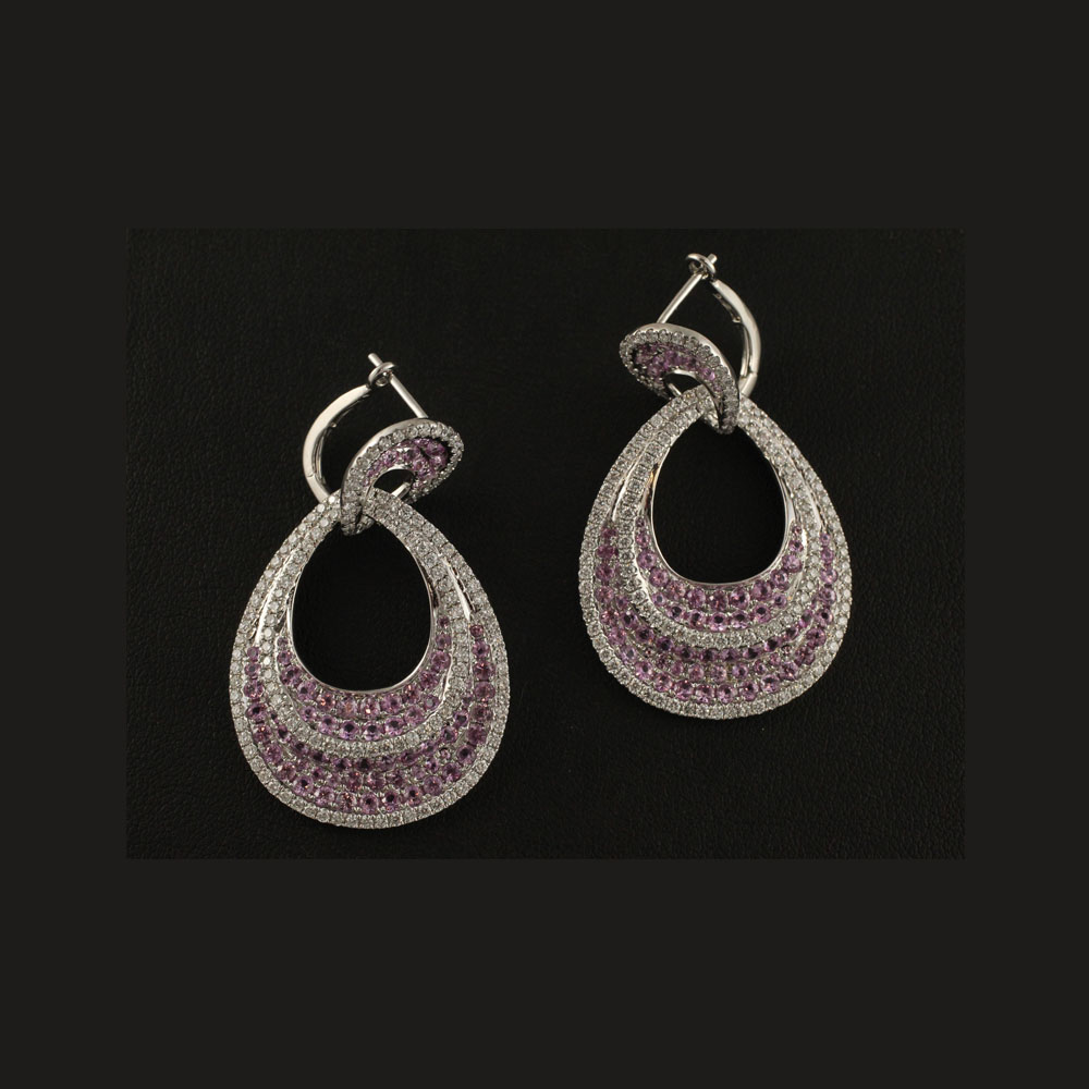 Pink Sapphire and White Diamond Oval Earrings