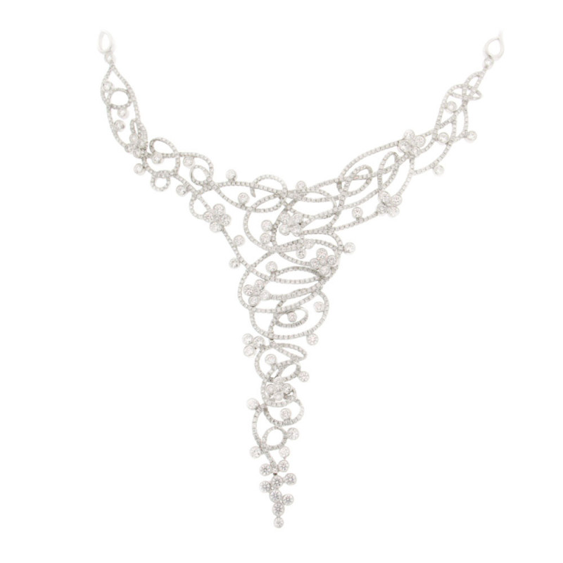 Sparkling White Diamond Floral Scroll Necklace
