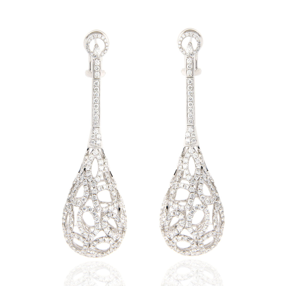 Filigree Diamond and Gold Pear Earrings