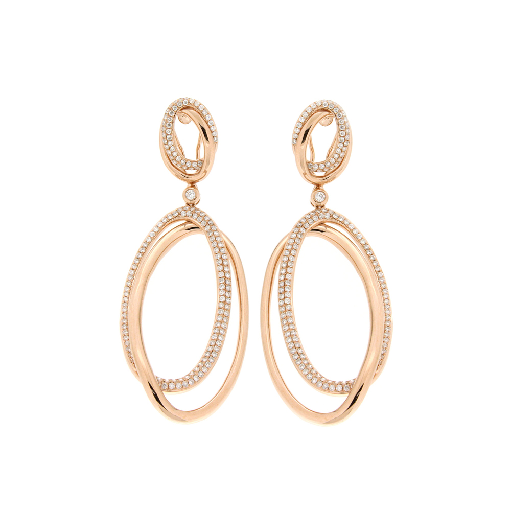 Diamond and Gold Interlinked Oval  Earrings