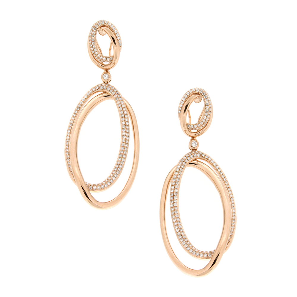 Diamond and Gold Interlinked Oval  Earrings