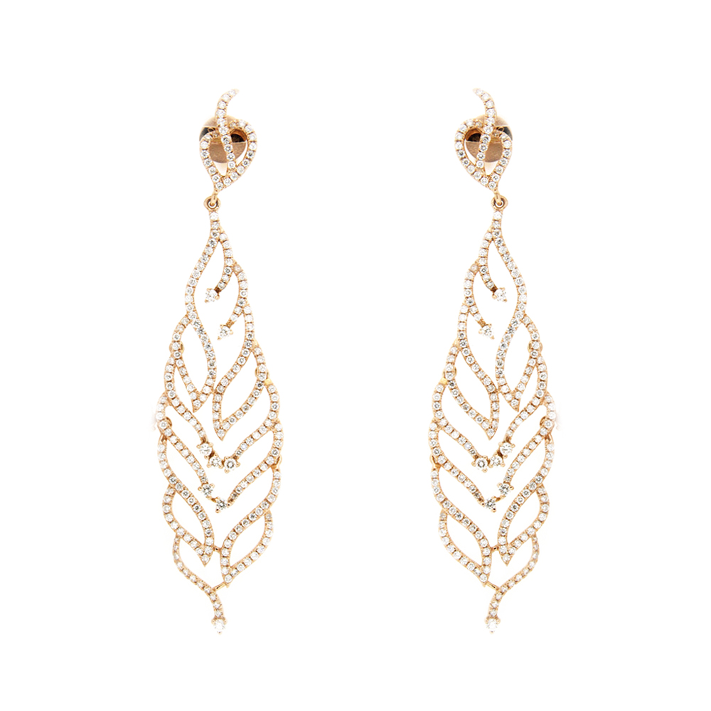 Glittering Feather Diamond And Gold Earring