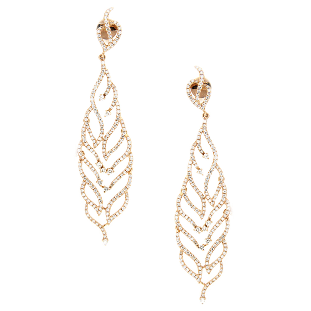 Glittering Feather Diamond And Gold Earring