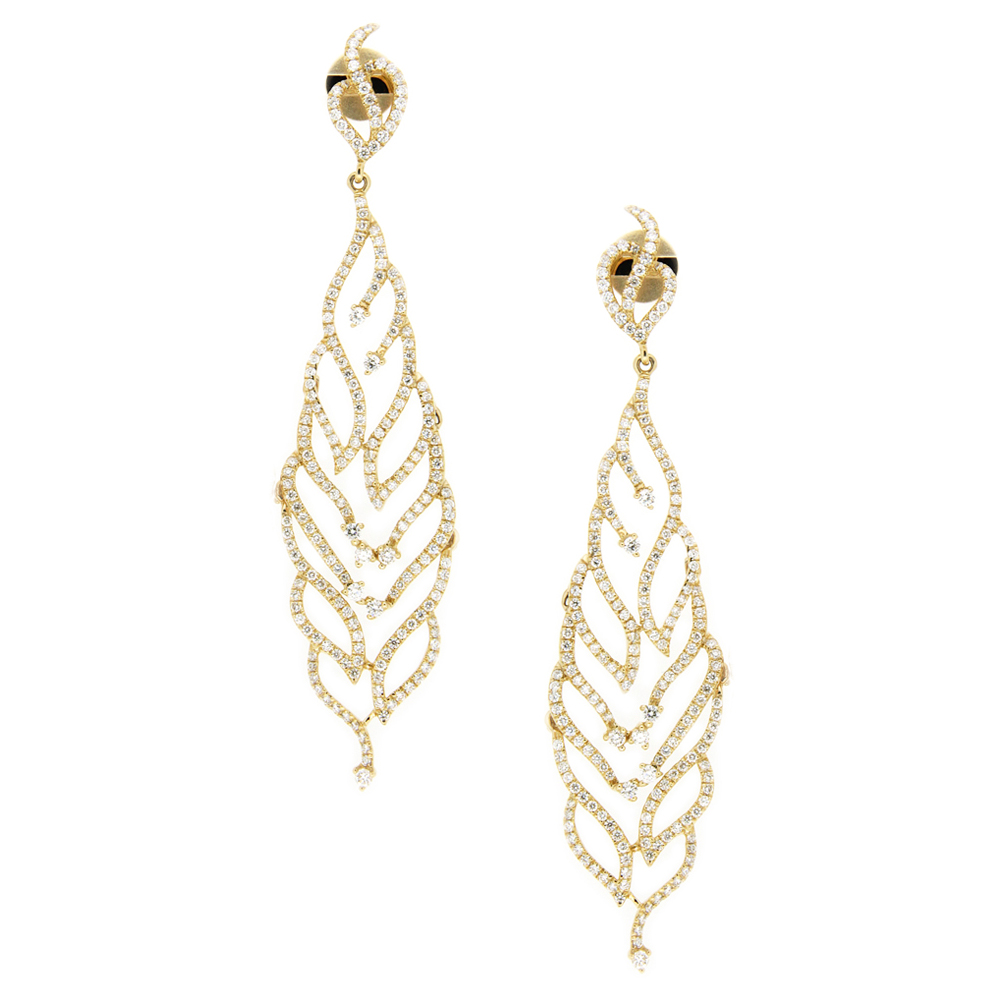 Glittering Feather Diamond And Gold Earring