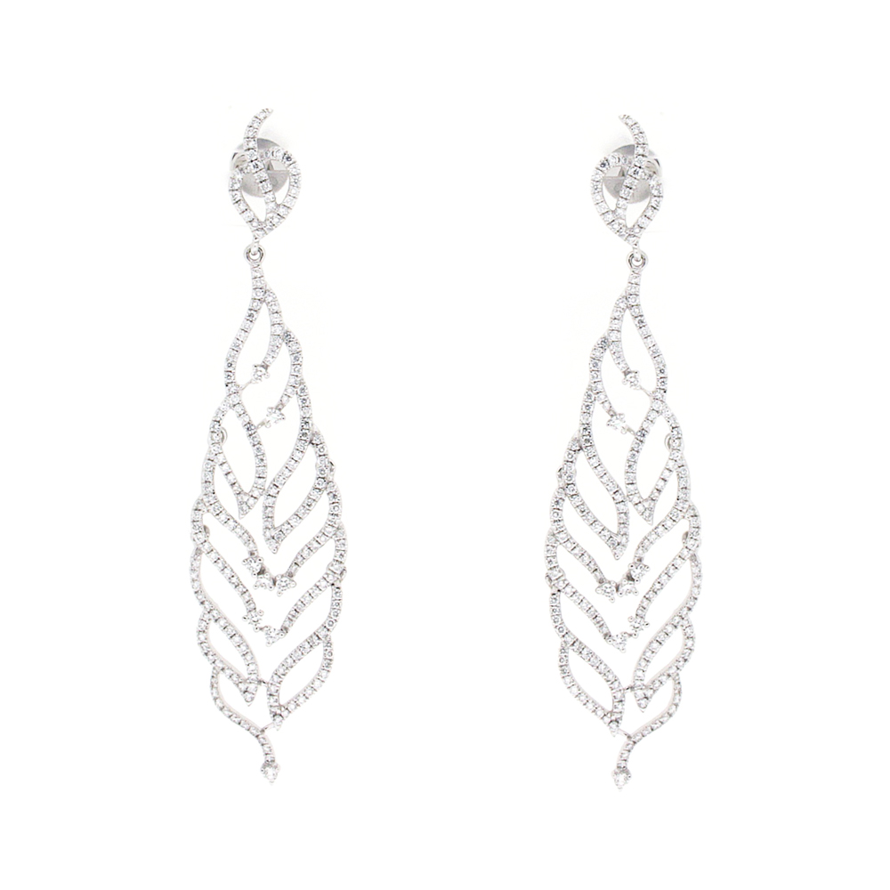 Glittering Feather Diamond And Gold Earring