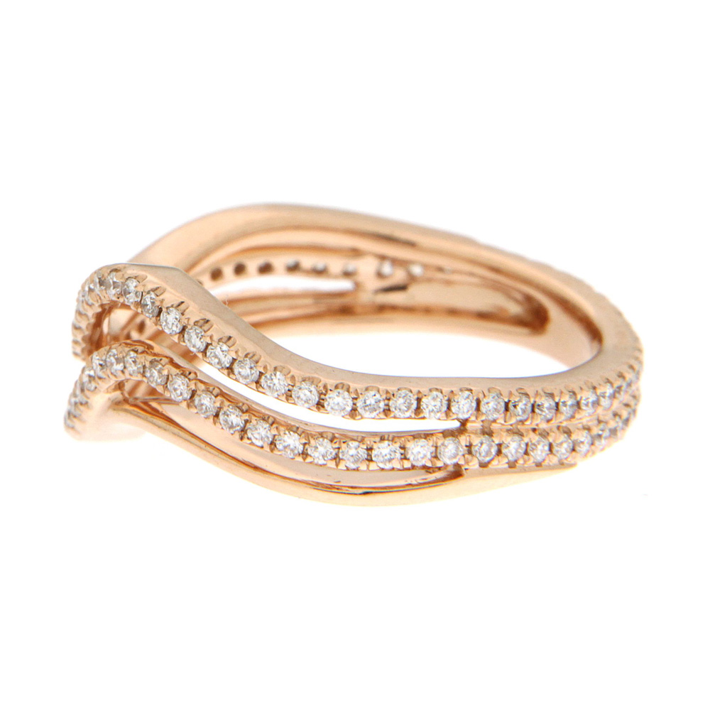Triple Line Crown Wave Diamond and Gold Ring