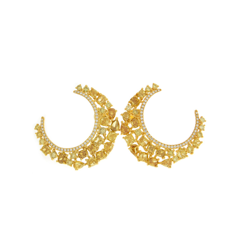 Crescent Moon Yellow Diamond Earrings