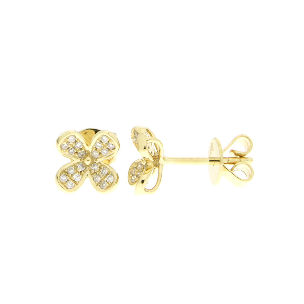 Dainty Daisy Yellow Gold & Diamond Stud Earring In 18K