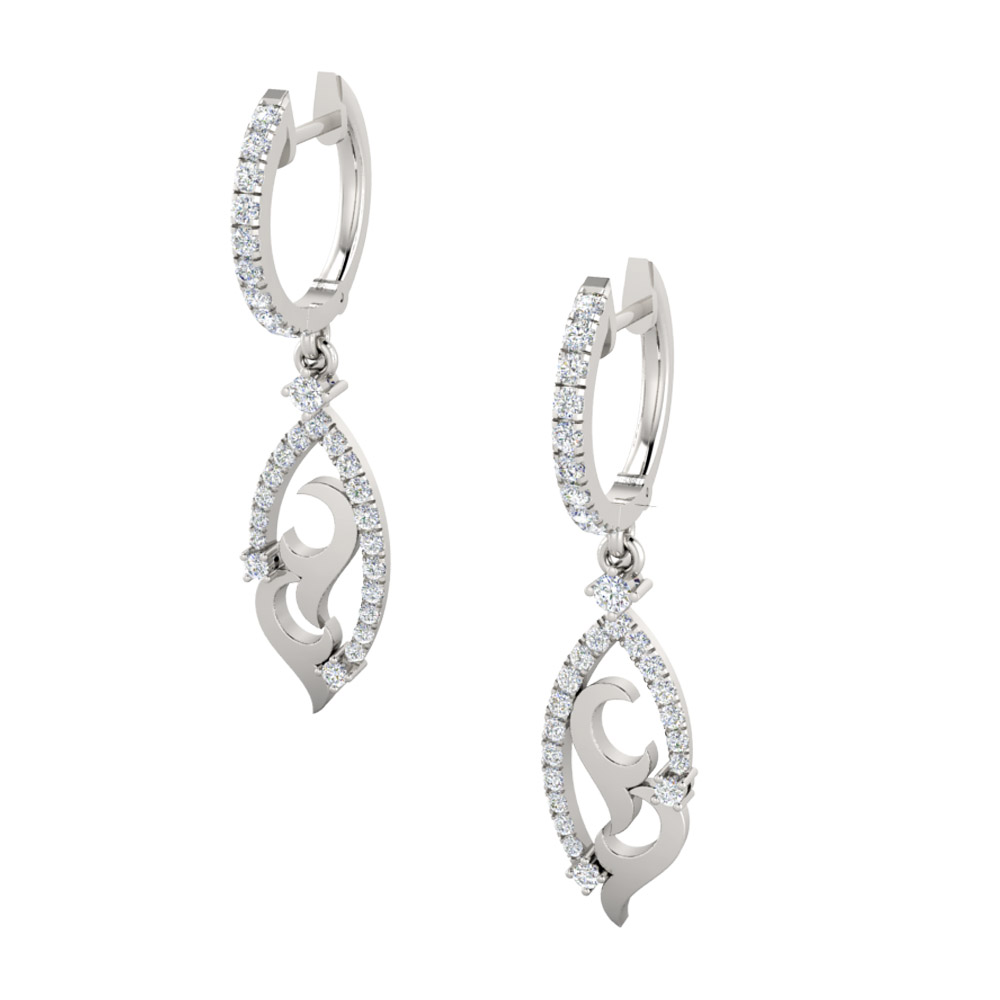 Leaf and Hoop Diamond Dangle Earrings