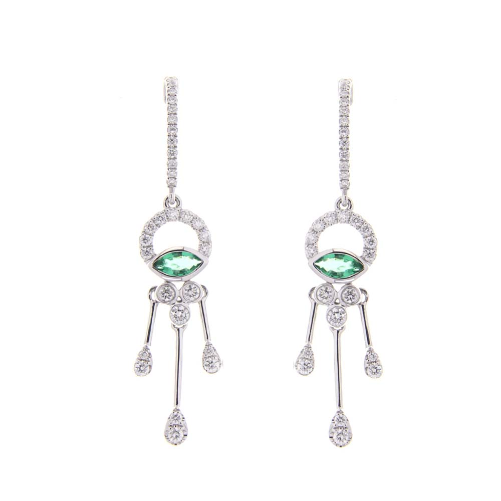 Chandelier Drop Diamond and Emerald Earrings