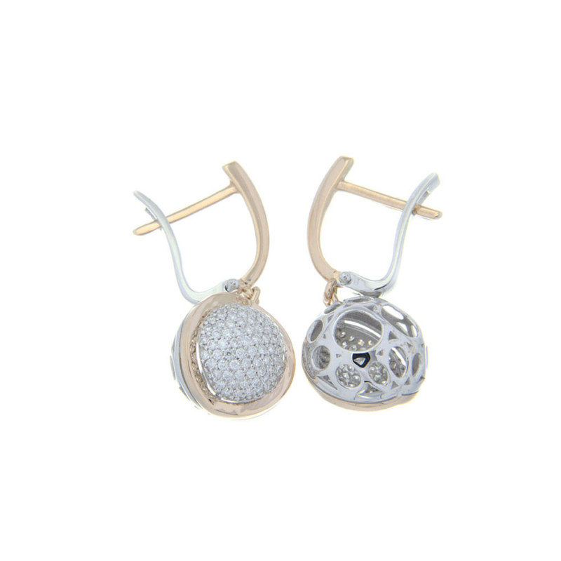 Ball And Socket Diamond Hoop Earrings In Two Tone 18K Gold