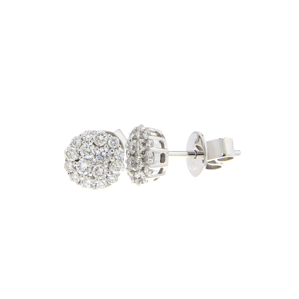 Diamond Cluster Stud Earrings In 18K White Gold