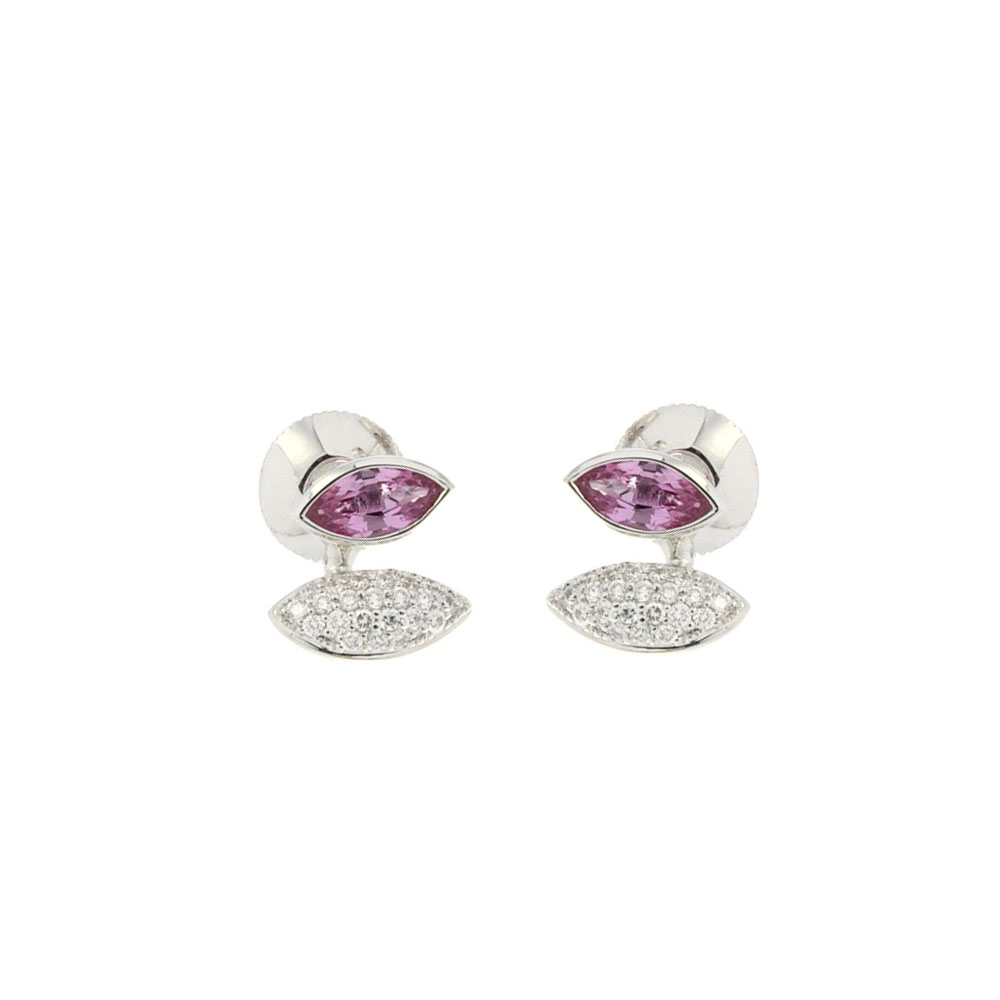 Fashionable Earrings In Pink Sapphire, Diamonds And Gold
