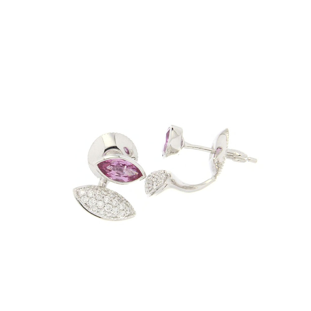 Fashionable Earrings In Pink Sapphire, Diamonds And Gold