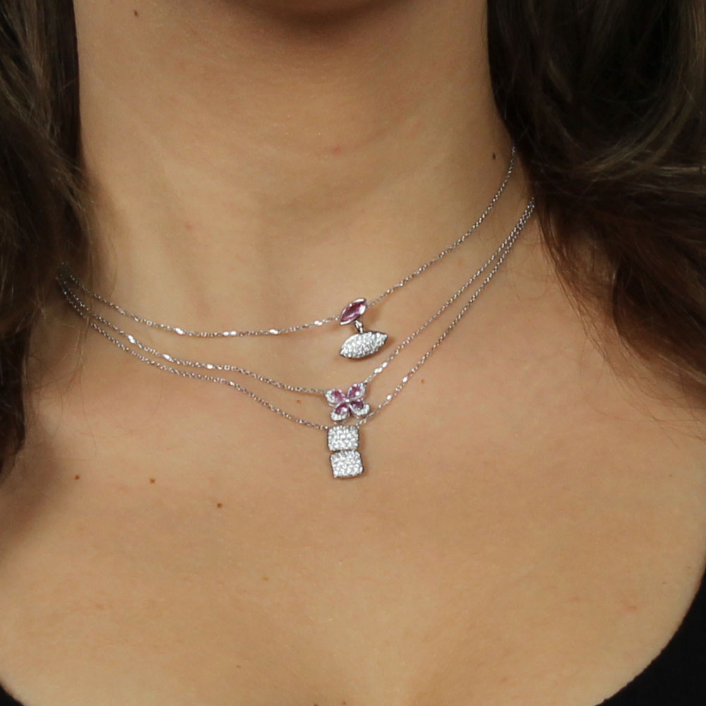 Fashionable Necklace In Pink Sapphire, Diamonds And Gold