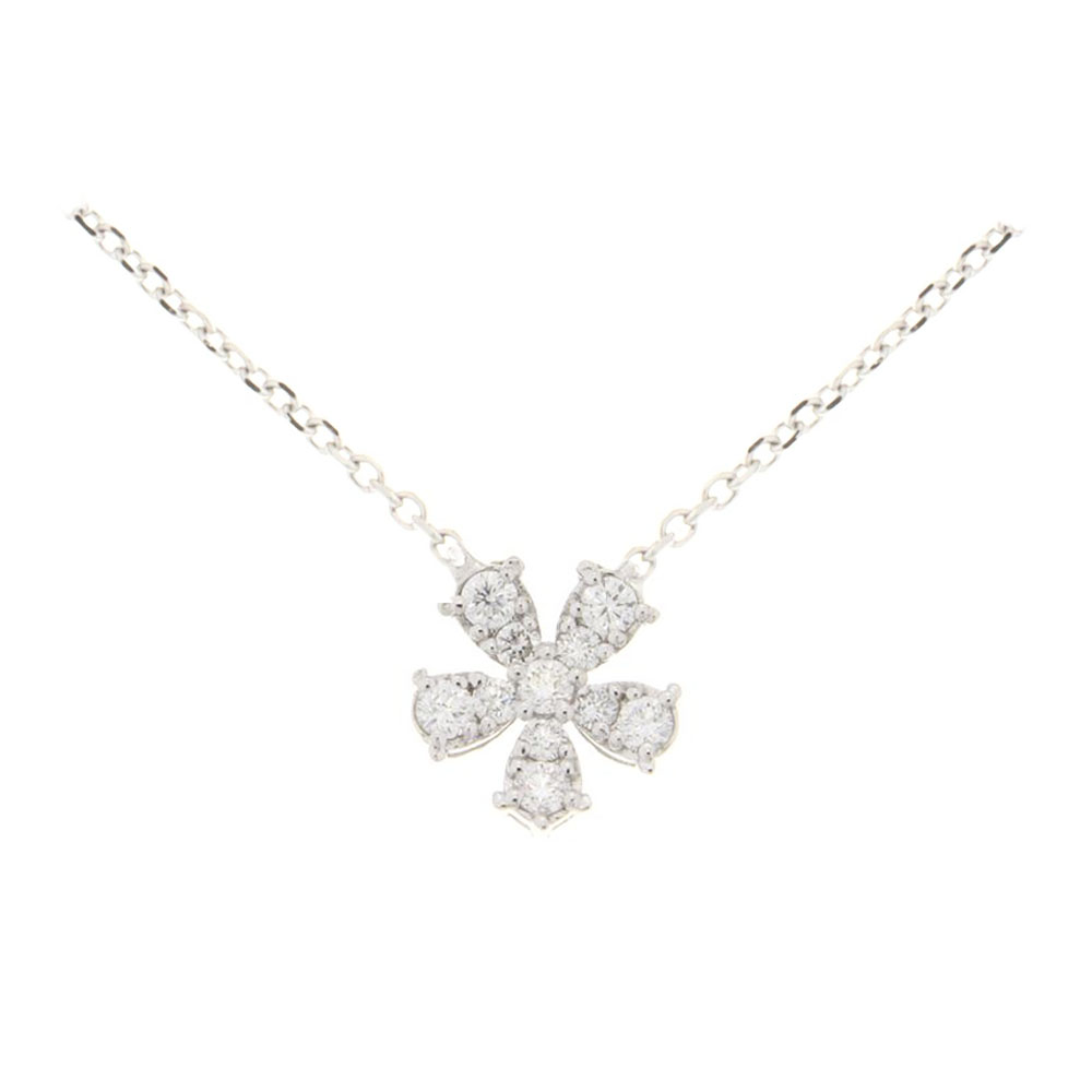 Dainty Daisy Diamond & White Gold Necklace In Pave Setting
