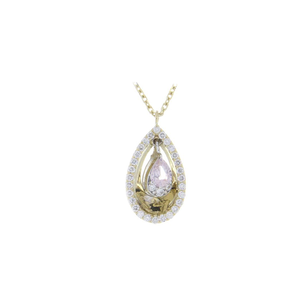 Diamond & Gold Tear Drop Necklace With Pink Sapphire 