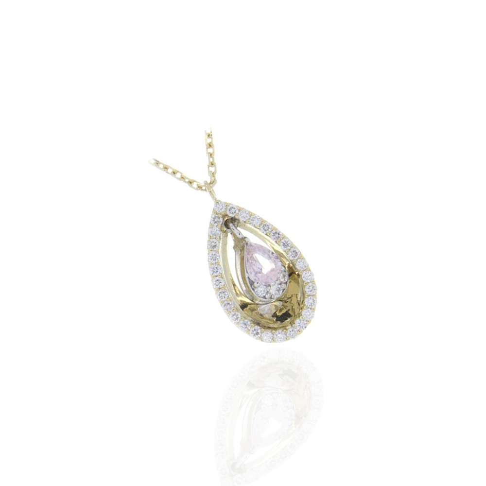 Diamond & Gold Tear Drop Necklace With Pink Sapphire 