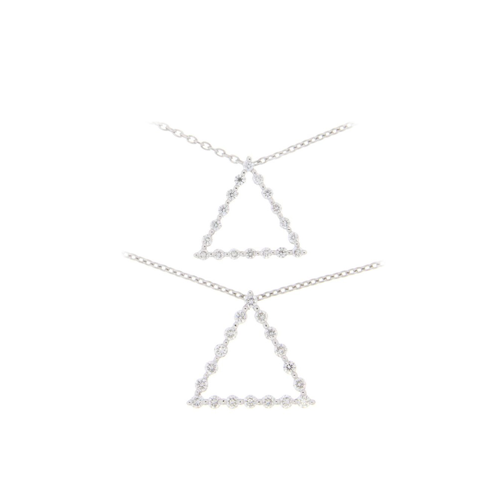 Graphic Diamond Studded Triangle Necklace In 18K White Gold