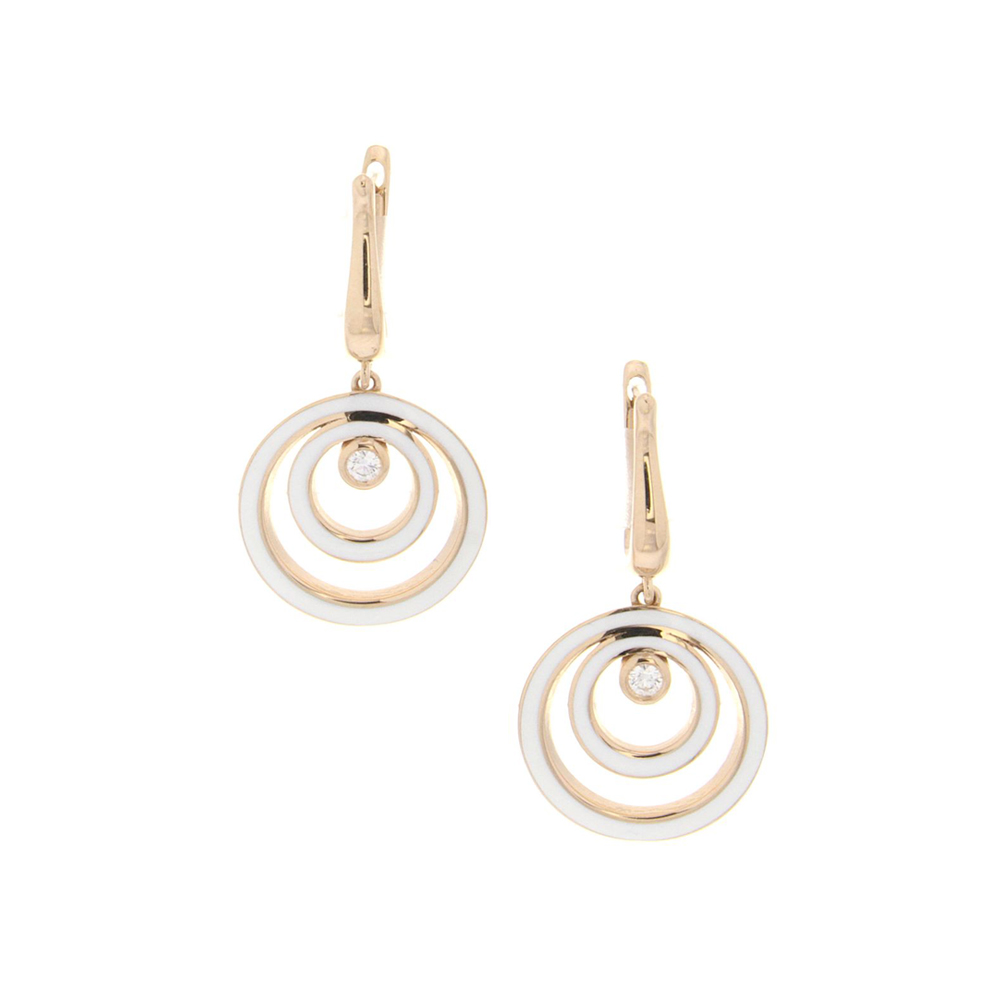 Triple Circle Diamond And Gold Open Earrings